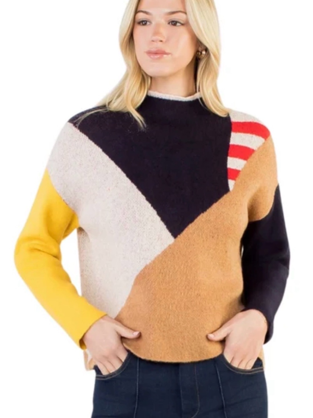 THML LONG SLEEVE PATTERN SWEATER Colorblock Crewneck Sweater
